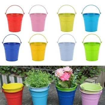 

8pcs Iron Hanging Flower Pots Balcony Garden Pots Wall Planters Metal Bucket Flower Holders (Random Color)