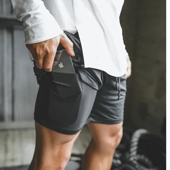 Men 2 in 1 Running Shorts Jogging Gym Fitness Training Quick Dry Beach Short Pants Male Summer Sports Workout Bottoms Clothing 3
