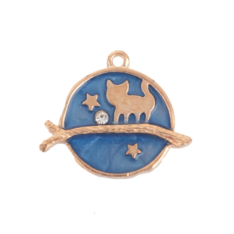 

DoreenBeads Fashion Zinc Based Alloy Galaxy Pendant Round Gold Royal Blue Cat Clear Rhinestone Enamel DIY Charms 26 x 22mm,2PCs