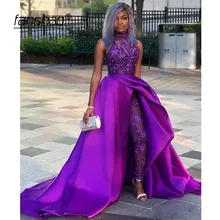 Фиолетовые мусульманские Вечерние платья кружевные комбинезоны Съемная Иллюзия Дубай Саудовская арабское вечернее платье для выпускного вечера