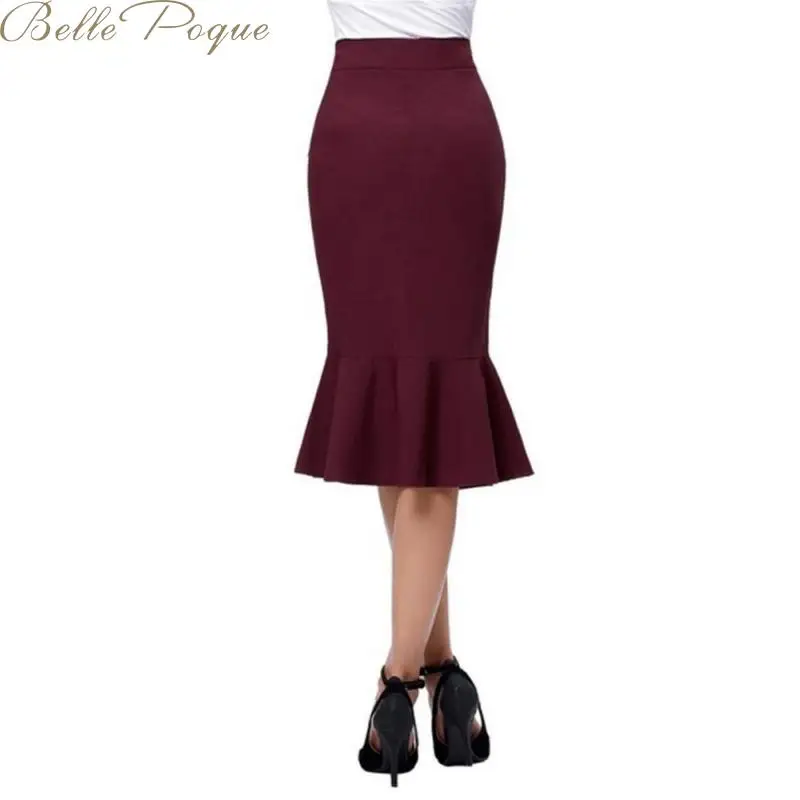 Belle poque, элегантная юбка, для женщин, Русалочка, юбка миди, Осень-зима, облегающая, женская, элегантная, офисная, для женщин, для работы, юбка с оборками