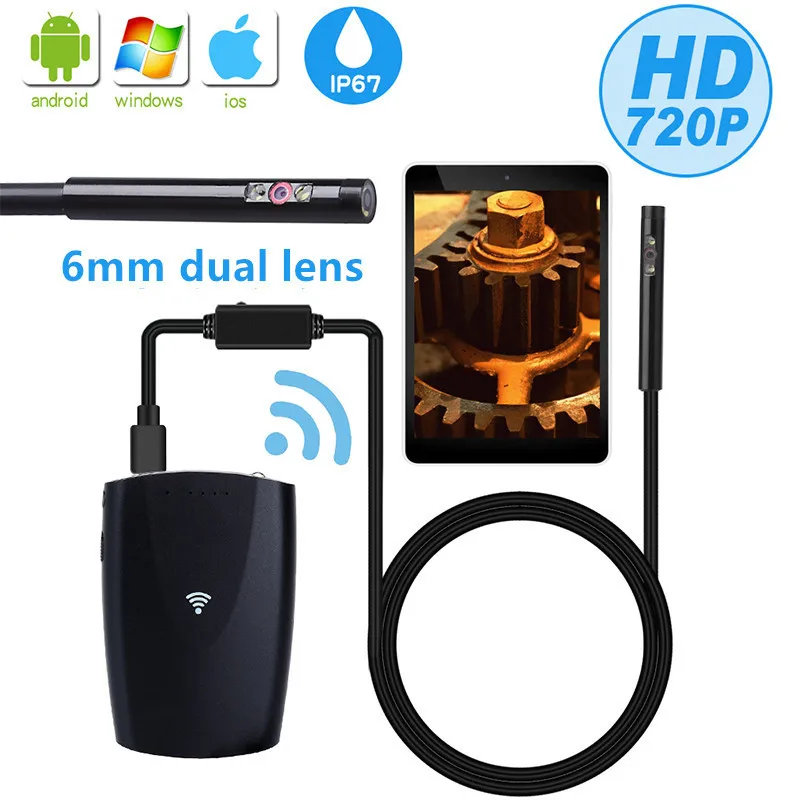 

720P 6mm Double Lens WIFI Endoscope Camera for Cars,endoscope for Android IOS Smartphone USB Mini Camera Endoscope for Iphone