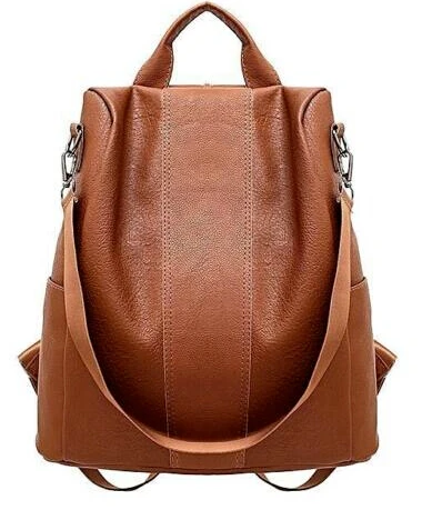 Новое поступление, женский кожаный рюкзак с защитой от кражи, школьный рюкзак,, сумка через плечо, черный, коричневый - Цвет: Коричневый