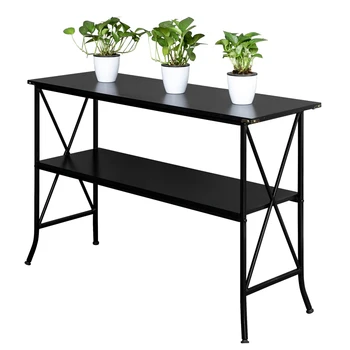 

Black MDF Countertop Black Wrought Iron Base 2 Layers Console Table