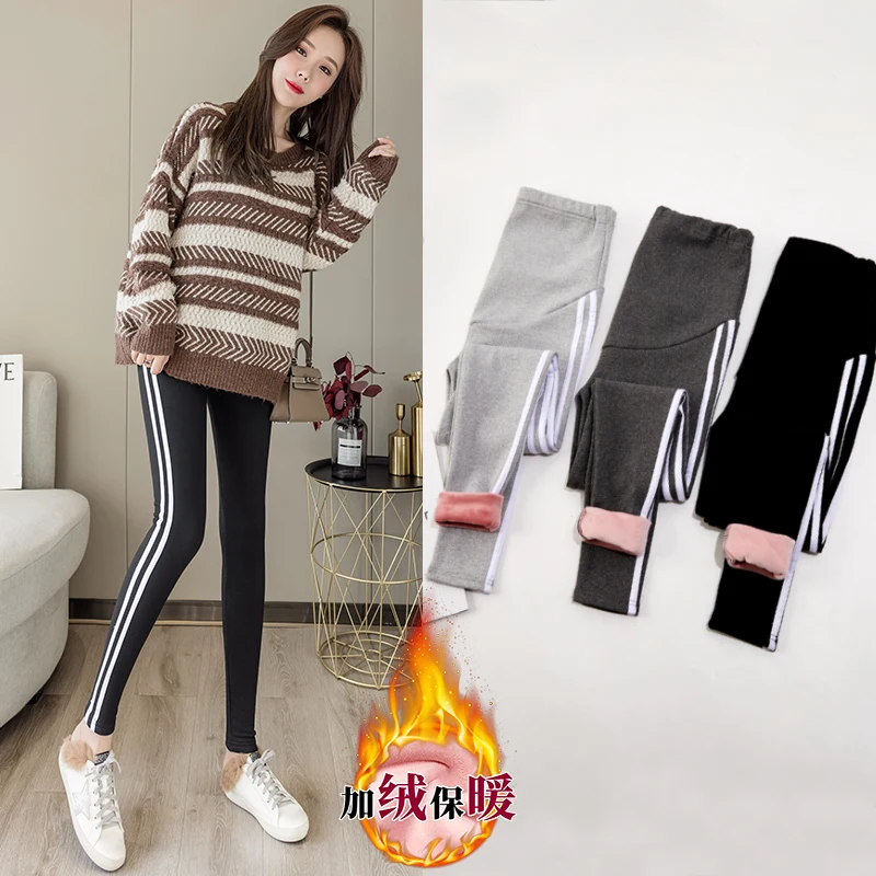 Winter Cotton Maternity Plus Velvet Thickening Leggings Pregnancy High Elastic Stomach Lift Warm Pants   Clothes 2