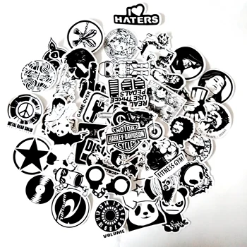 

60pcs Black and White Random Cartoon PVC Toys Cool Stickers For Kids Children Luggage Notebook Laptop Sticker Bomb Car-Styling