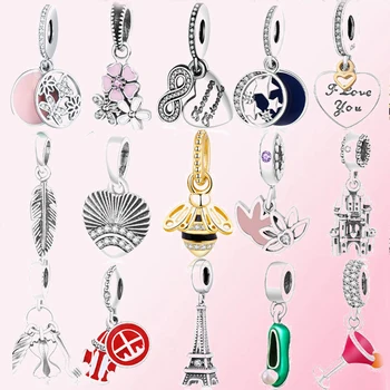 

925 Sterling Silver Butterfly Flower Stars Heart Shell Bee Lotus Castle Leaves Ballet Shoes Wine Glass Pendant Dangle Charm