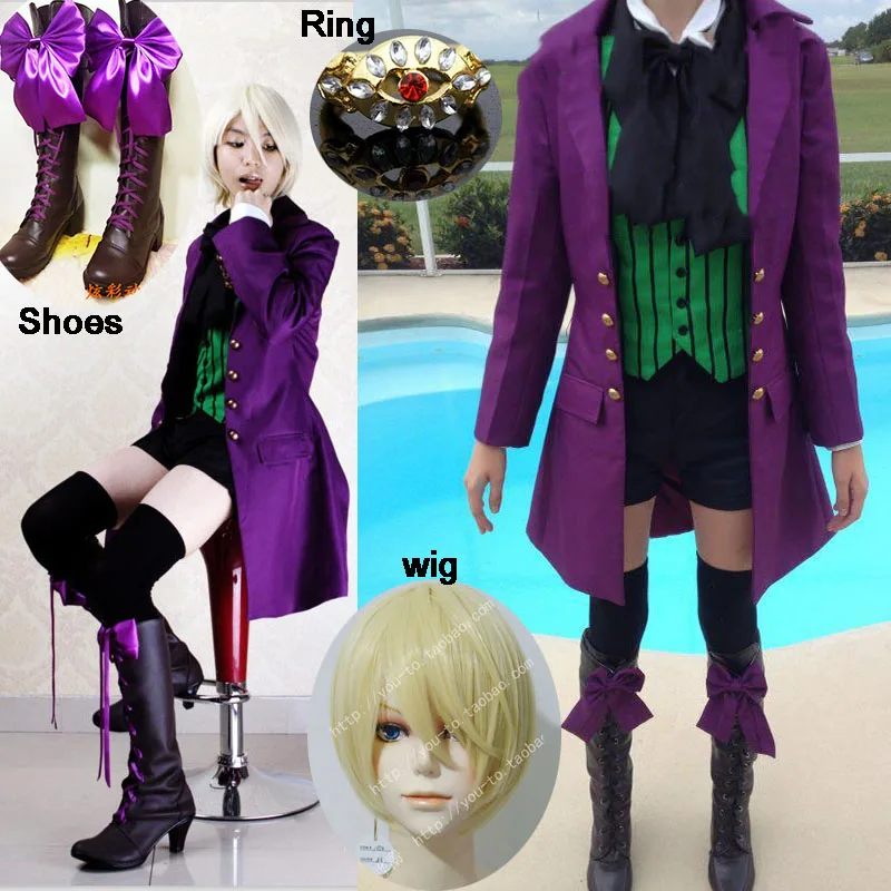

Anime Black Butler Season 2 Earl Alois Uniform Trancy Cosplay Party Costume Custome With Ring Halloween costumes and wigs Shoes