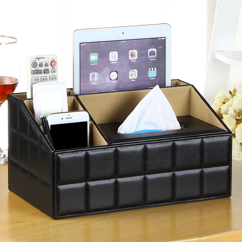 

GJ Household items multi-function tissue box desktop remote control storage box leather drawers desktop debris storage box