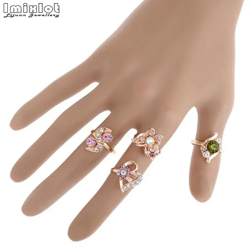 Finger Rings Fashion Rings Crystal Rings Stone Rings 10Pcs Mixed Style Bow Flower Shape Jewelry for Women Girls