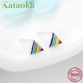 

2018 Fashoin Colorful Triangle Enamel Earrings 925 Sterling Silver Stud Earrings Party Jewelry small earrings Women Gift