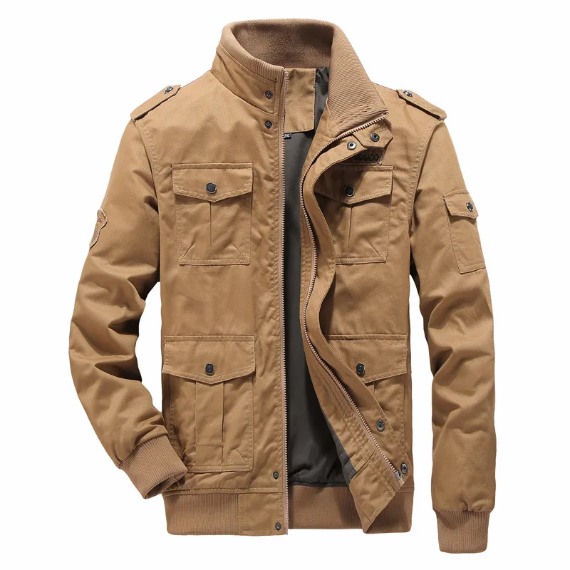 

Europe And America Autumn Stand Collar Large Size Jacket Pure Cotton Outdoor Loose-Fit Multi-pockets Workwear MEN'S Coat