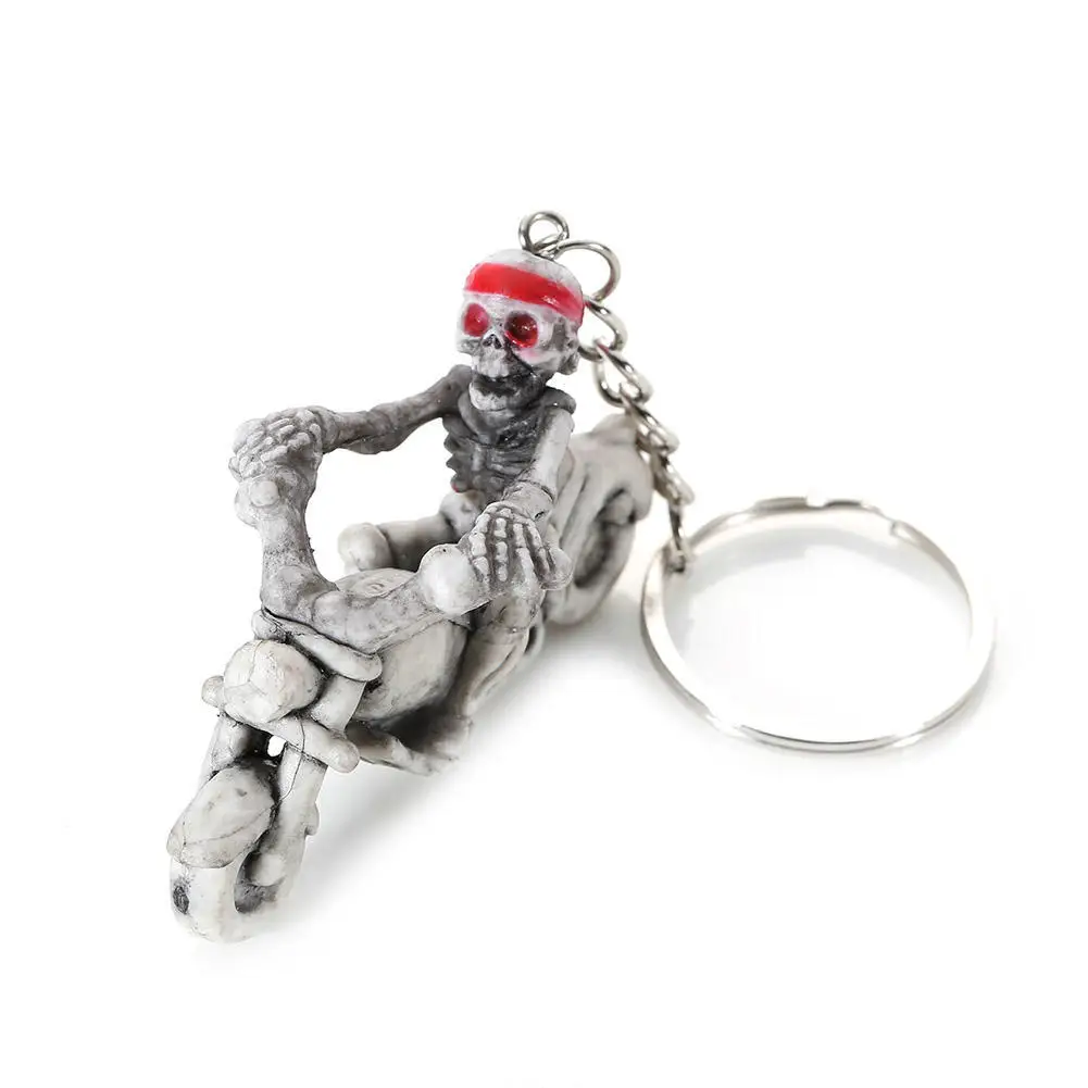 

Motorbike Skull Skeleton Charm Rubber Keychain Car Purse Bag Accessories Keys Holder Keyring