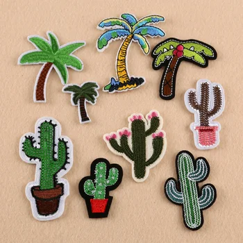 

Cartoon Coconut trees and cactiI ron On patches for children's clothing embroidery down jacket Cute DIY Sequin Applique Badge