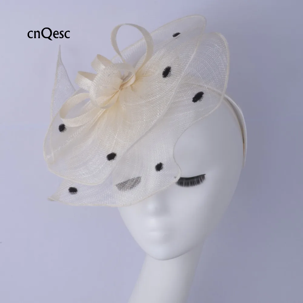 ivory black Новые оптовые продажи Привлекательные многократные шляпки-чародейки Sinamay для Кубка Лондона, Ascot гонок, Кентукки Дерби, свадебные женские шляпы - Цвет: ivory black