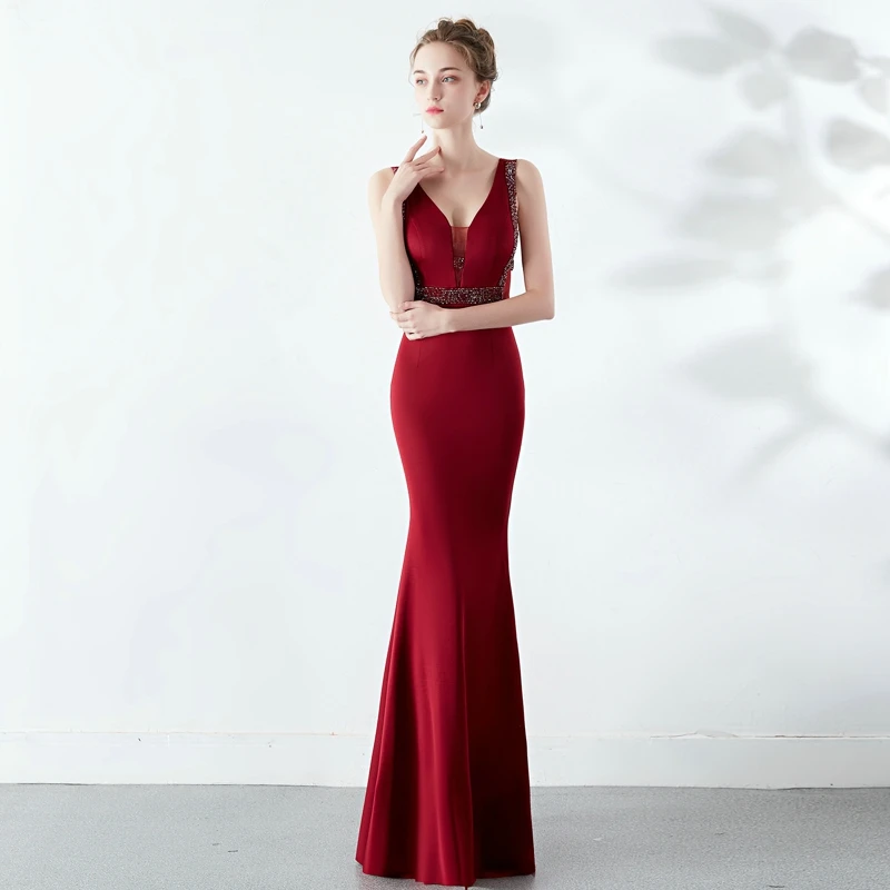 YIDINGZS элегантное вечернее платье с v-образным вырезом прозрачное длинное вечернее платье YD1260 - Цвет: dark red