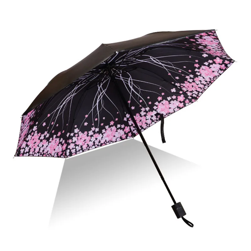 Складной зонт женский виниловый анти-УФ ветрозащитный дождевик женский для девочек карманные зонтики мальчик девочка Paraguas дропшиппинг - Цвет: cherry tree