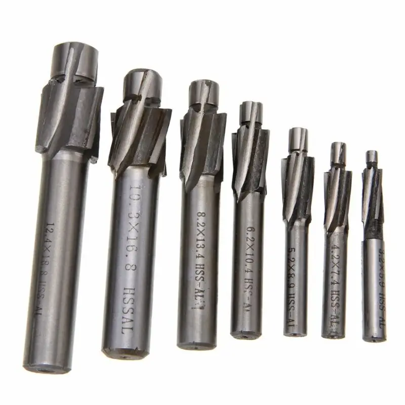 

7Pcs M3.2-M12.4 HSS Countersink 90 Degree Chamfering End Mill Cutter Drill Bit Chamfer Deburring Tool