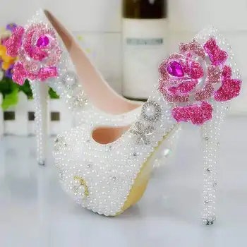 

Plus size pearl purple demon rose rose crystal shoes shallow mouth wedding shoes bride diamond handmade female wedding shoes