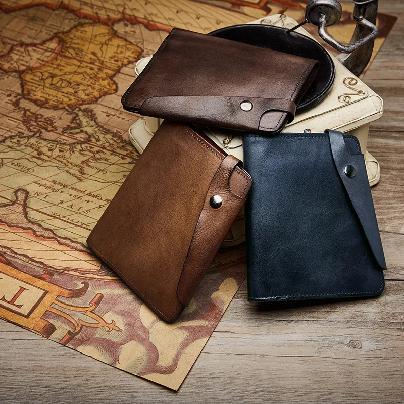 

New Style Drawstring Buckle BOY'S Wallet Cross Border Short Leather Wallet Full-grain Leather Verticle Business Leather Wallet M