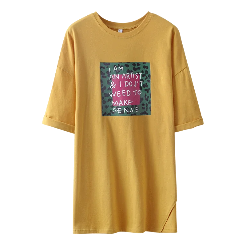Gkfnmt 21夏特大ロングtシャツドレスの女性のためのファッションtシャツ半袖スリットtシャツファム女の子トップス T Shirts Aliexpress