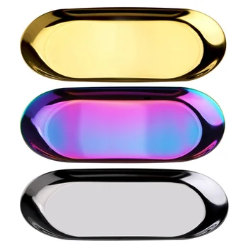

Nordic Style Storage Tray Colorful Metal Fruit Plate Small Items Jewelry Display Tray Mirror Cosmetics Jewelry Trays Decorative