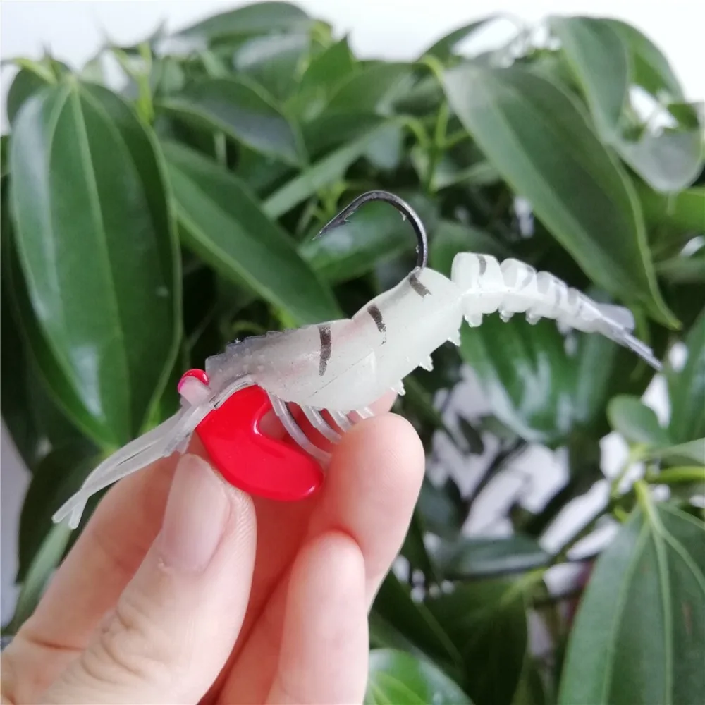 Swolfy 10pcs 7cm 12.7g Soft Shrimp Fishing Lures Bionic Artificial Shrimp Bait With Lead Sea Fishing Tackle with box