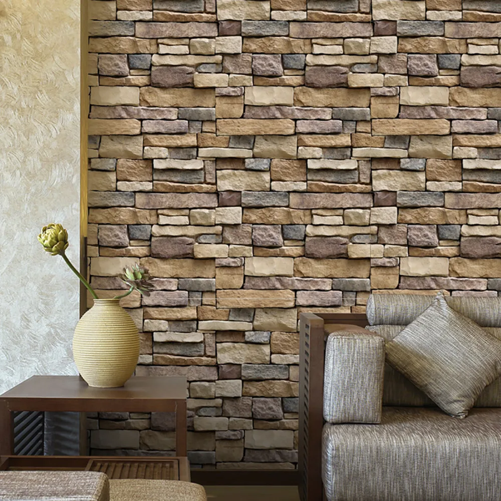 

45 * 100cm 3D Wall Paper Brick Stone Rustic Effect Self-adhesive Wall Sticker Home Decor wall paper 1pc d90808