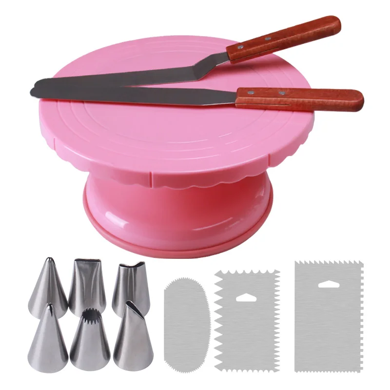 

12PCS/Set Cake Turntable Rotating Cake Stand Cream Scraper Pastry Nozzles Fondant Cake Decorating Tools Dough Knife Baking Tips