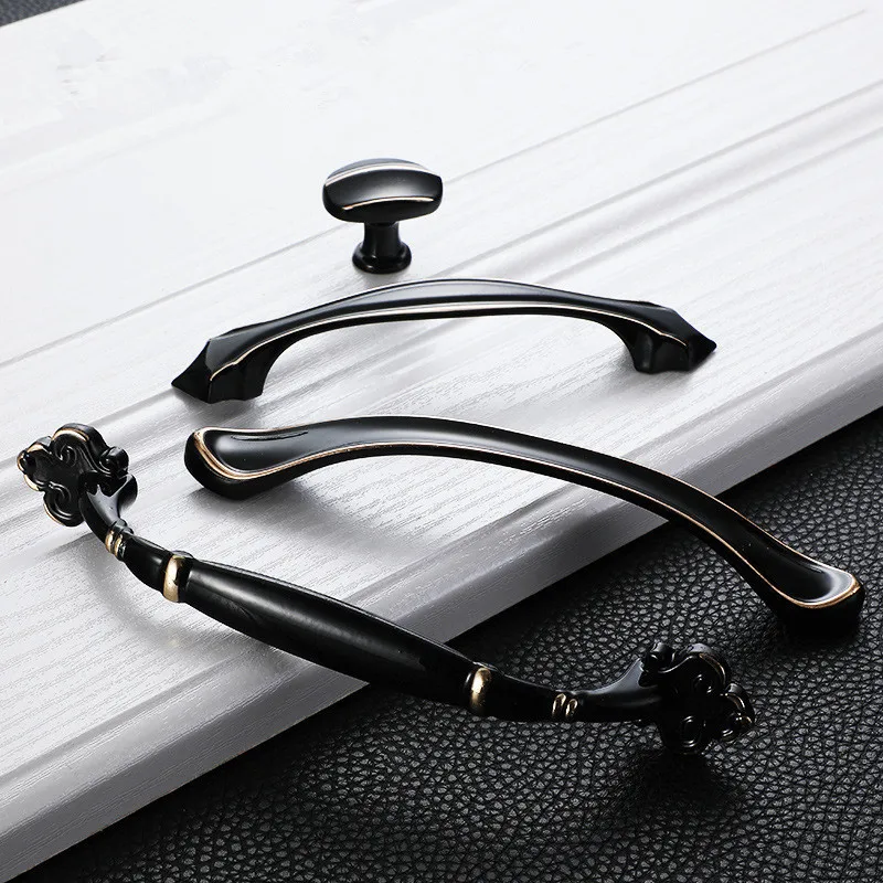 Современные Простые ручки американские сплошные утолщенные черные дверные ручки для кухонных шкафов шкаф простые ящики цинковые ручки из сплава