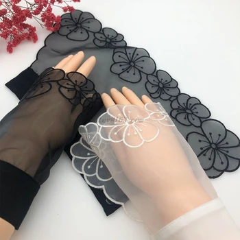 

Korean Women Sheer Decorative Horn Cuffs Embroidered Hollow Out Round Floral Patterned Detachable Sweater Fake Sleeve