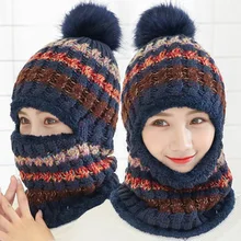 Женская зимняя теплая шапка для путешествий, шарф, шапки, утолщенные лыжные вязаные шерстяные помпоны, теплые перчатки для шеи+ вязаная шапка, комплект