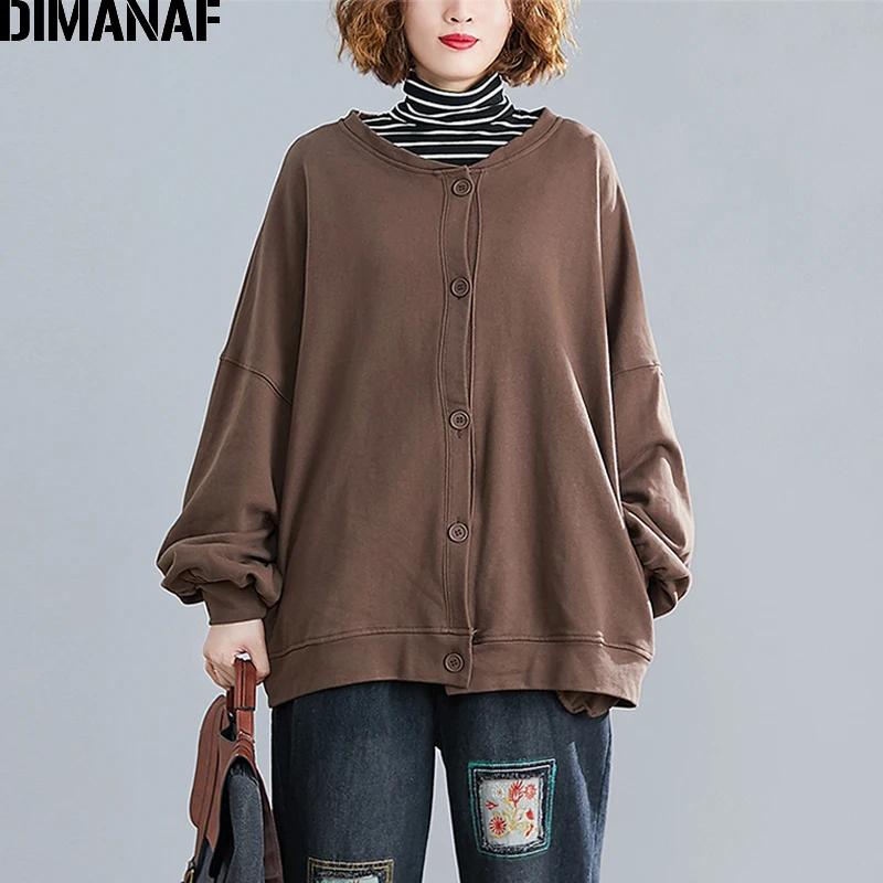 Yu9478-kafei DIMANAF, Женская куртка, пальто, весна размера плюс, кардиган на пуговицах, женская верхняя одежда, свободная, повседневная, длинный рукав, одноцветная одежда - Цвет: Yu9478-kafei