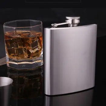 

Sanded stainless steel hip flask, portable carry-on men's 8 oz hip flask with small funl ZL