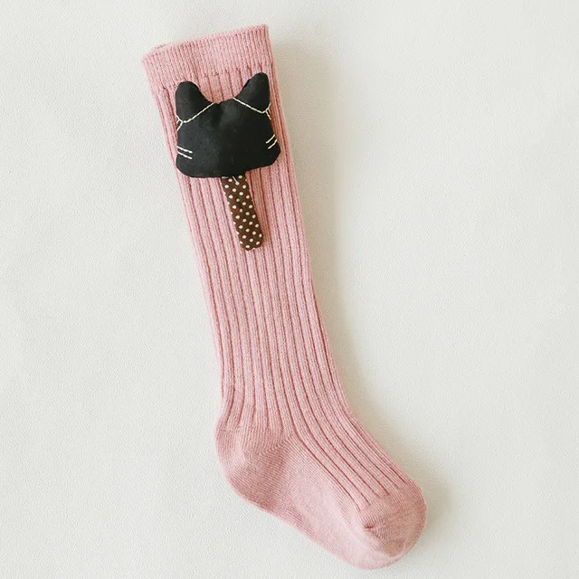 Pink Новые милые хлопковые чулки для маленьких девочек длинные колготки до колена теплые вязаные чулки для малышей - Color: Pink