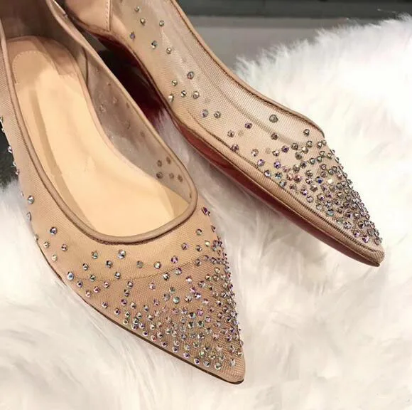 

2019 new spring summer Elegant styles women shoes Rhinestone high heels crystals pointed toe mesh woman wedding shoes