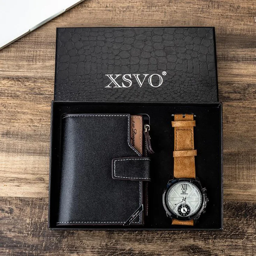 

Men's Quartz Wristwatch Men Watches Beautifully wrapped watch wallet Gift Set for Dad Boyfriend Luxury gifts christmas new year