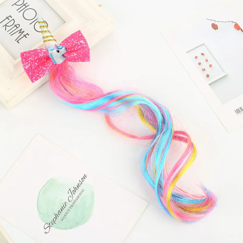 Hair Accessories Colorful Bowtie Clips for Girls Rainbow Glitter Wings Bows Princess Kids Long Wig Hairpins | Детская одежда и
