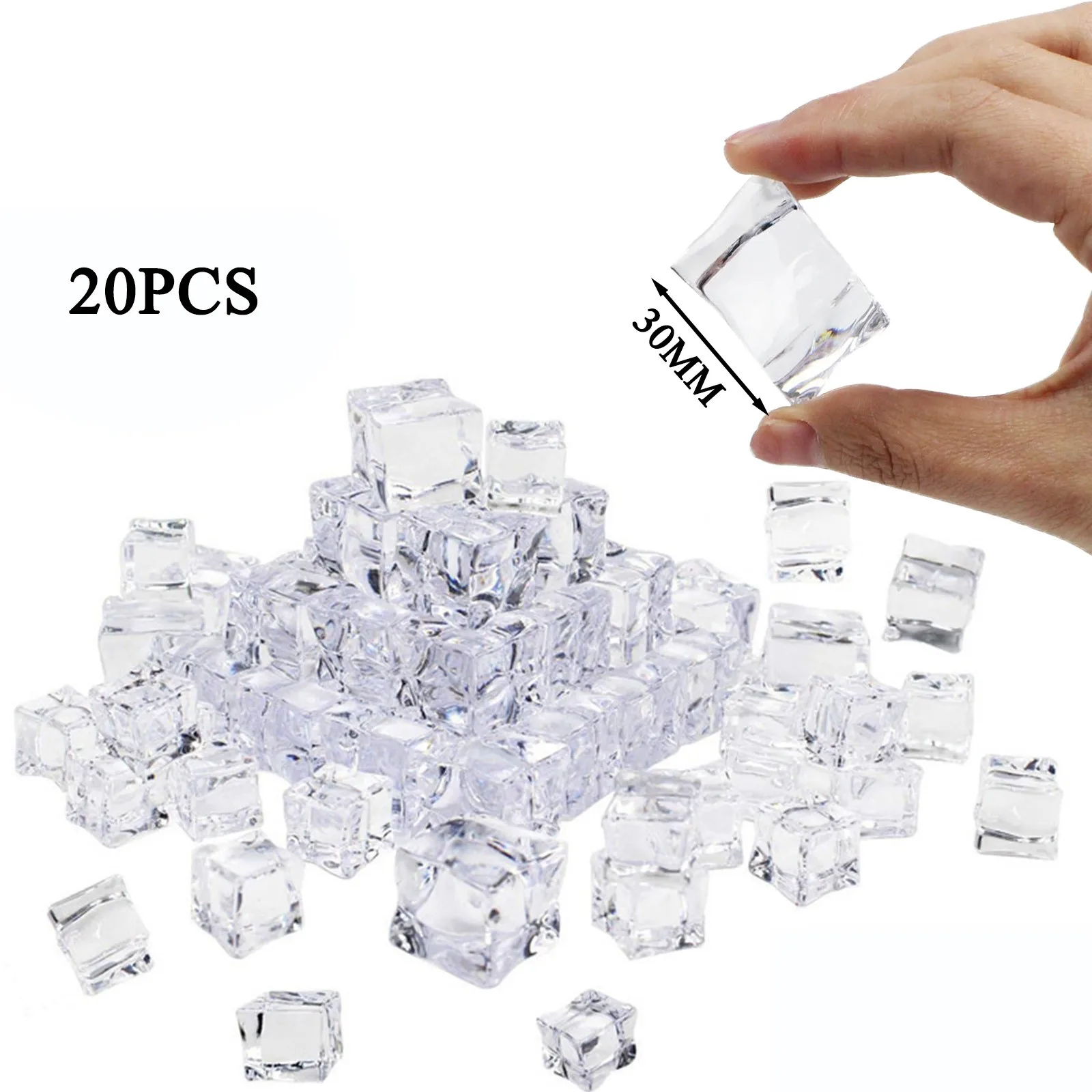 20-50pcs Square Reusable 3D Ice Cubes Multicolor Cooling Tool for Party Reusable Ice Cubes Acrylic Simulation