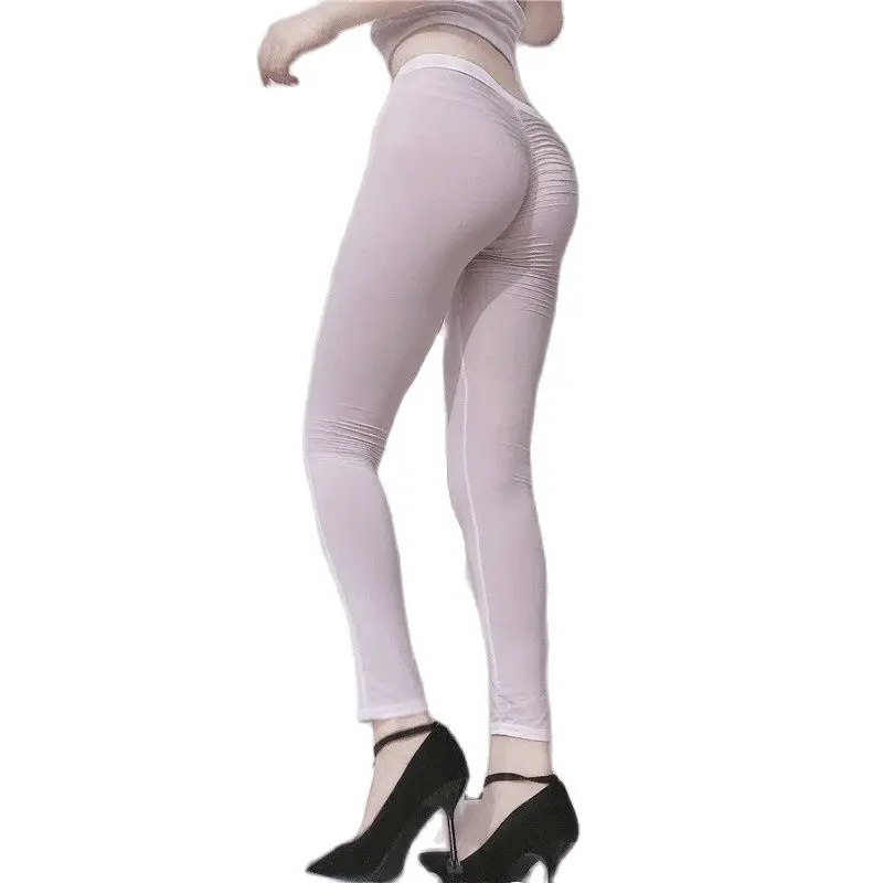 

Summer Sexy Ice Silk Transparent Hot Pants Shirring Booty Lift Fitness Legging Pantalon Femme Trousers Erotic Lingerie Clubwear