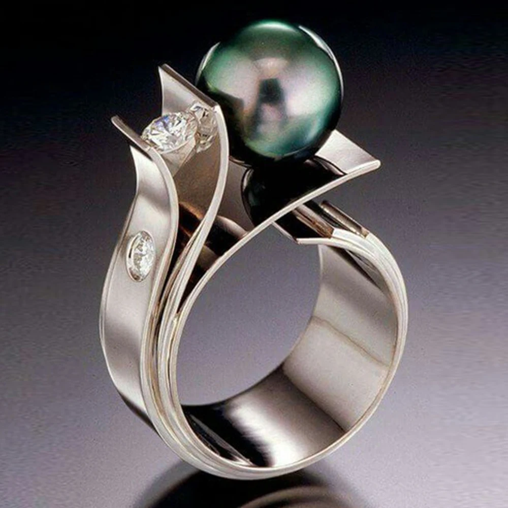 Copper Ring Green Pearl Ring Fashion Jewellery Women Ring Ladies Women Accessories Future Sense Metallic Rings Jewellery D30