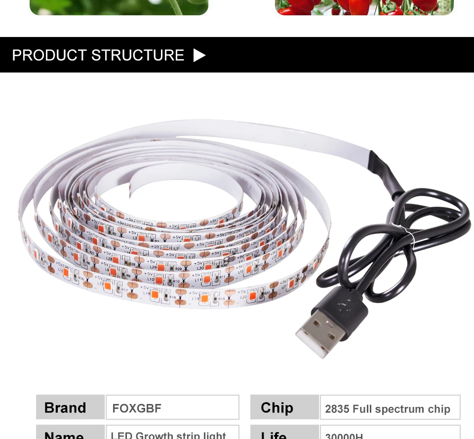 LED Plant growth light strip 2835SMD Lamp Beads DIY Red Spectrum Indoor Seedling Vegetable 0.5M 1M 1.5M 2M 2.5M 3M Holiday (6)