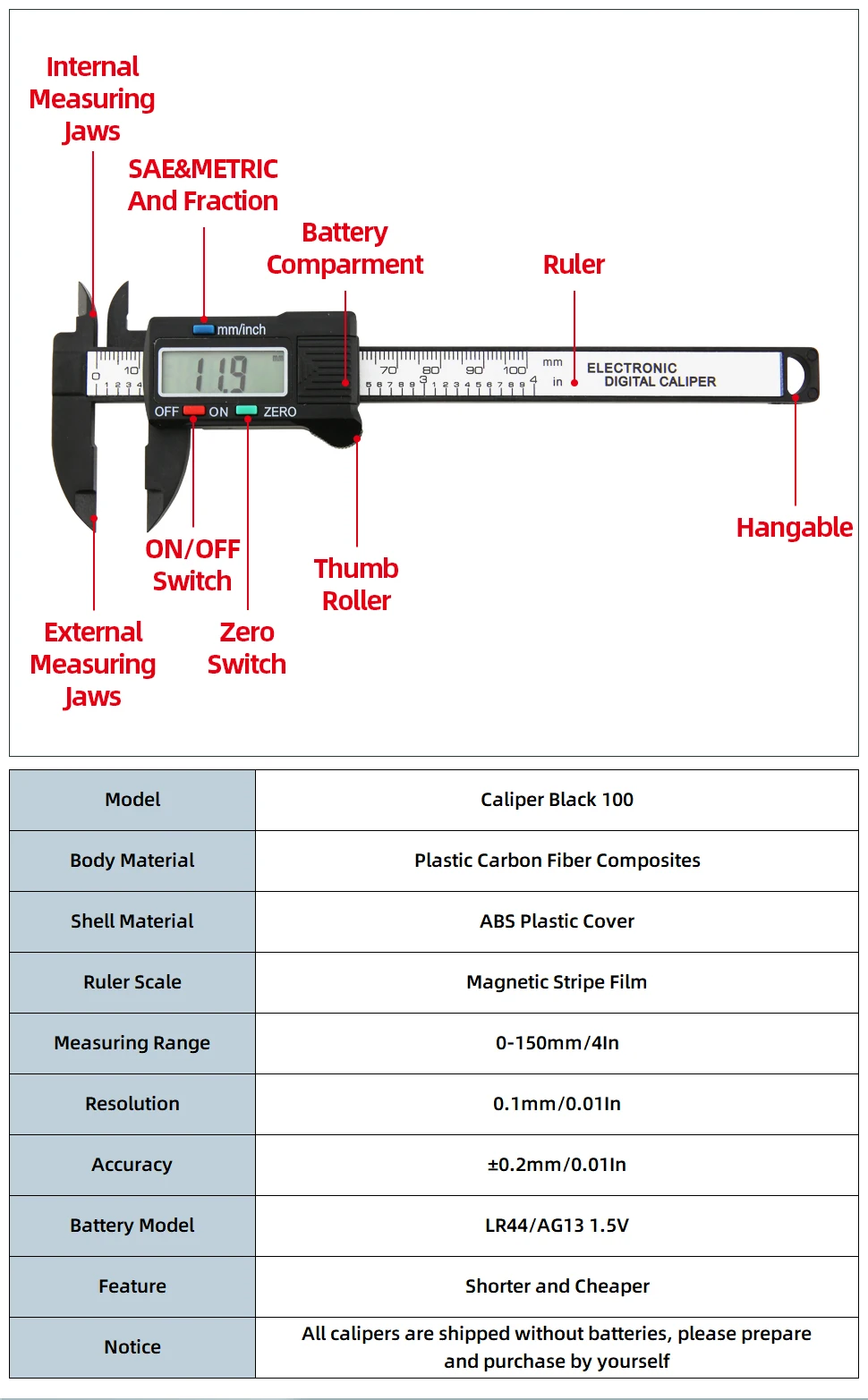 Digital Caliper Measure Carbon Fibre Vernier Calipers Plastic Electronic Gauge Instrument Micrometer Depth Ruler Measuring Tools stainless steel tape measure