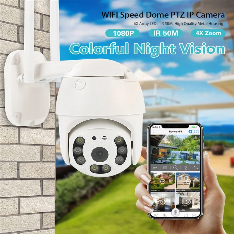 1080P IR Wifi Камера IP Камера обнаружения движения Автоматическое отслеживание PTZ 4X зум 2-полосная аудио P2P CCTV Камера безопасности наружного куполообразная камера