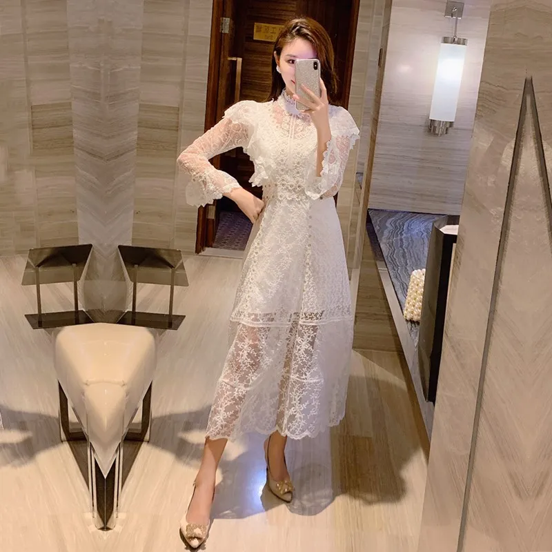 Женское длинное кружевное платье HAMALIEL модельное ажурное с вышивкой и оборками