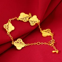 Fashion 18K yellow Gold Hollow lucky four-leaf clover Bracelets for women bangles Hand Chain Party Birthday Wedding Jewelry Gift