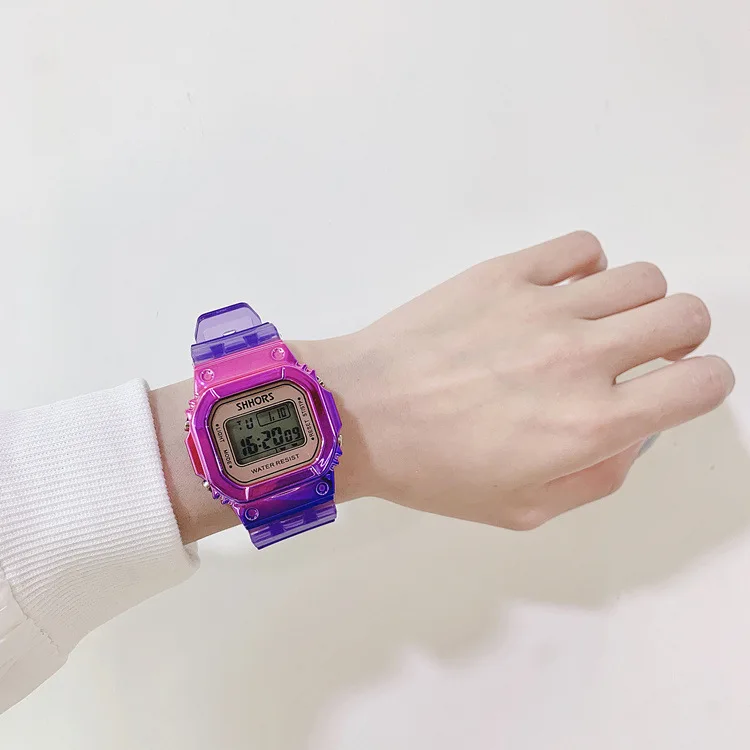 Модные мужские часы, женские повседневные спортивные часы-браслет, белый светодиодный электронный цифровой карамельный цвет, силиконовые детские наручные часы