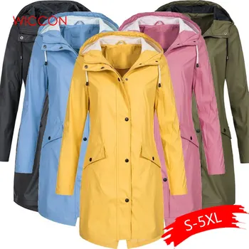 

Women's Solid Rain Jacket Outdoor Hoodie Waterproof Long Coat Overcoat Windproof Cotton Solid Long Plus Size Coat Female