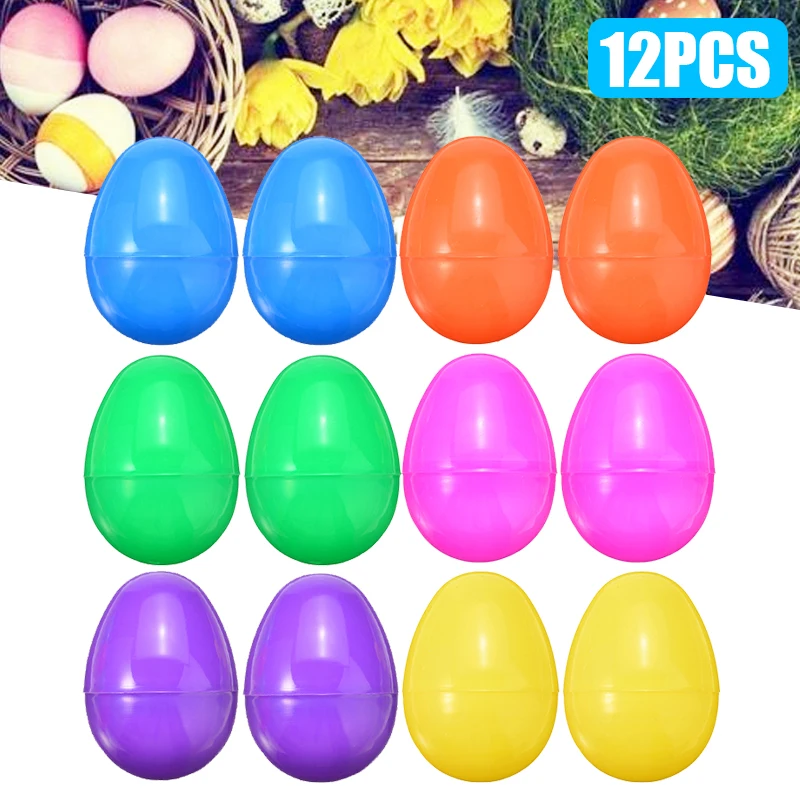 Naler 12pcs Plastic Painted Easter Egg with Hanging Cord Loop String for Kids Gift Toy Easter Home Party Decoration