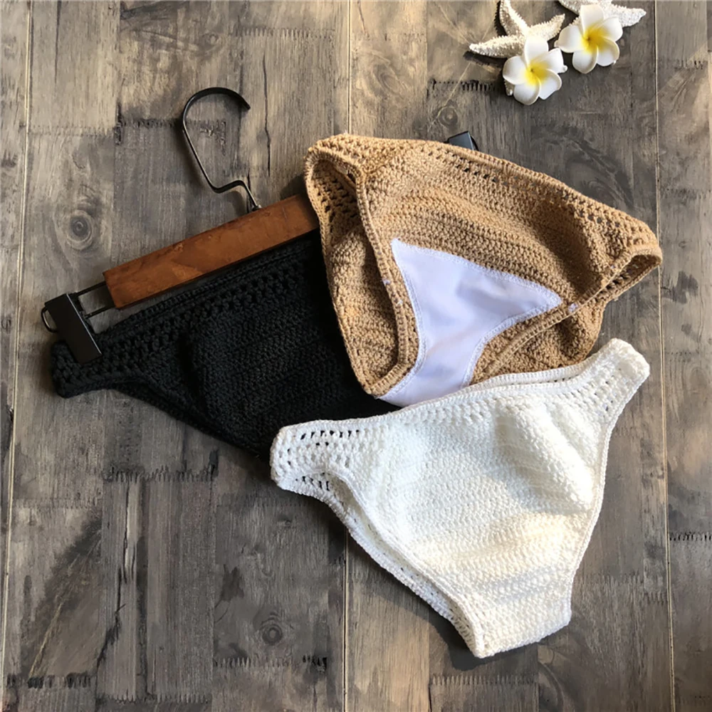 Sfit 2020 Women Sexy Crochet Bikini Bottom Boho Thong Swimwear Handmade Swimsuit Knitting Shorts Hollow Two Piece Separates